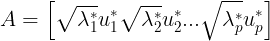 \large A=\left [\sqrt{\lambda _{1}^{*}} u_{1}^{*} \sqrt{\lambda _{2}^{*}} u_{2}^{*} ...\sqrt{\lambda _{p}^{*}} u_{p}^{*} \right ]