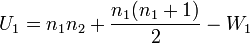 U_1=n_1n_2+\frac{n_1(n_1+1)}{2}-W_1