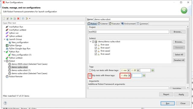 Robotframework-RED-运行或跳过指定tag的case