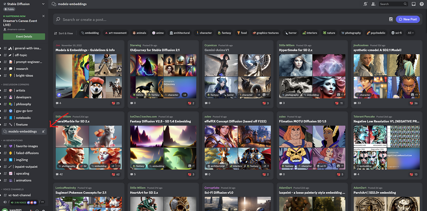 Models-embeddings Discord channel Discord page for Stable Diffusion