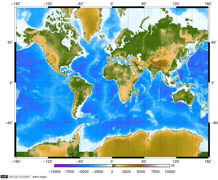[转载]GMT绘制不同投影方式的地形图