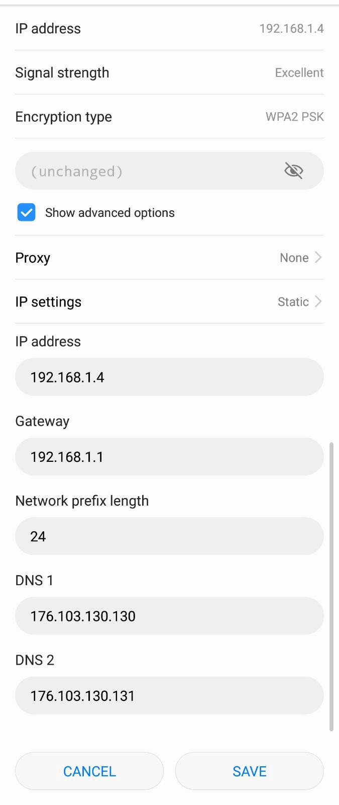 WiFi advanced settings