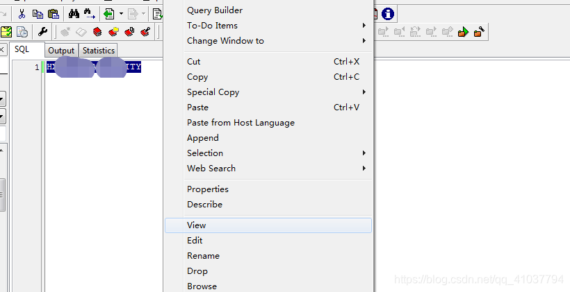 在sql窗口，选中表格名称，右击出现view
