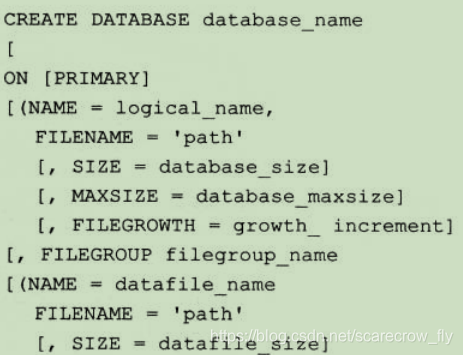 create database  database_name[on [primary][()]]