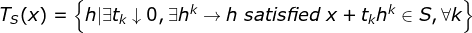 T_{S}(x)=\left \{ h|\exists t_{k}\downarrow 0,\exists h^{k}\rightarrow h \,\, satisfied\,\, x+t_{k}h^{k}\in S,\forall k \right \}