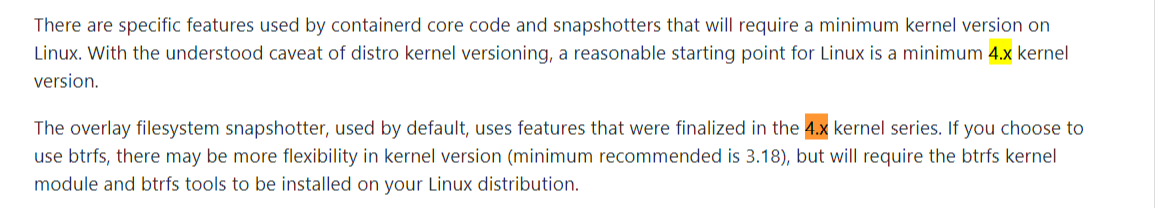 Kenerl requirement for containerd