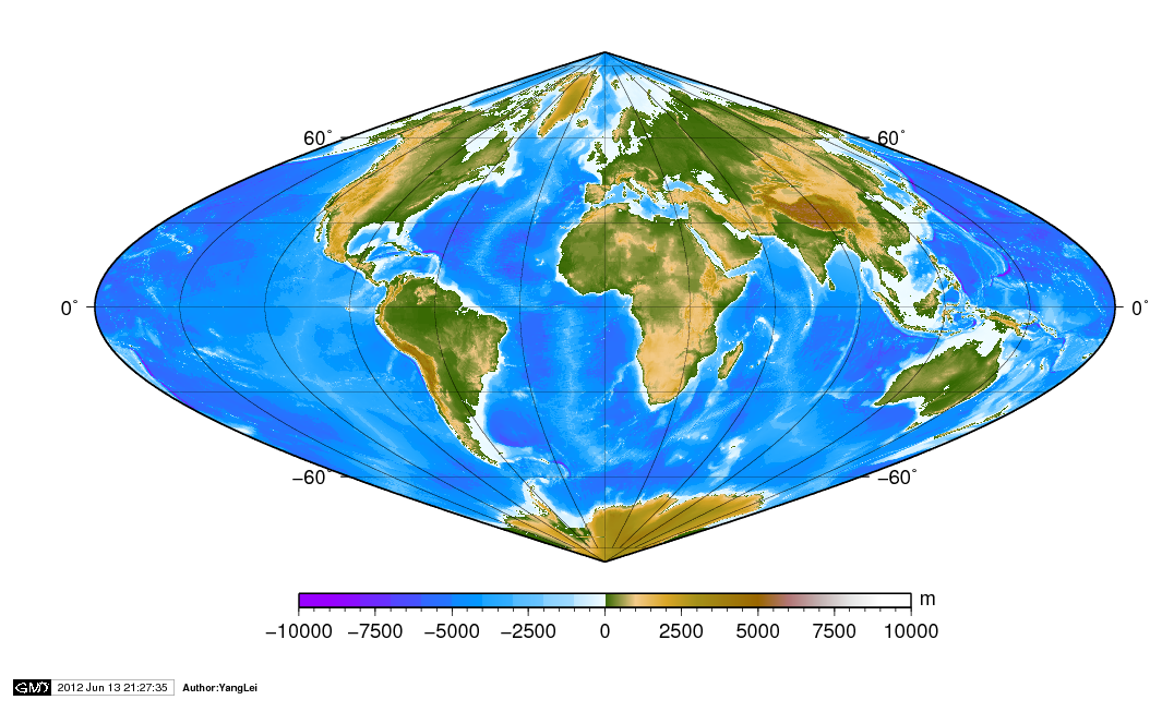 [转载]GMT绘制不同投影方式的地形图