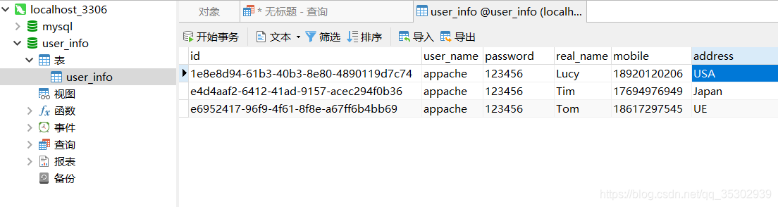 插入数据后的user_infor表