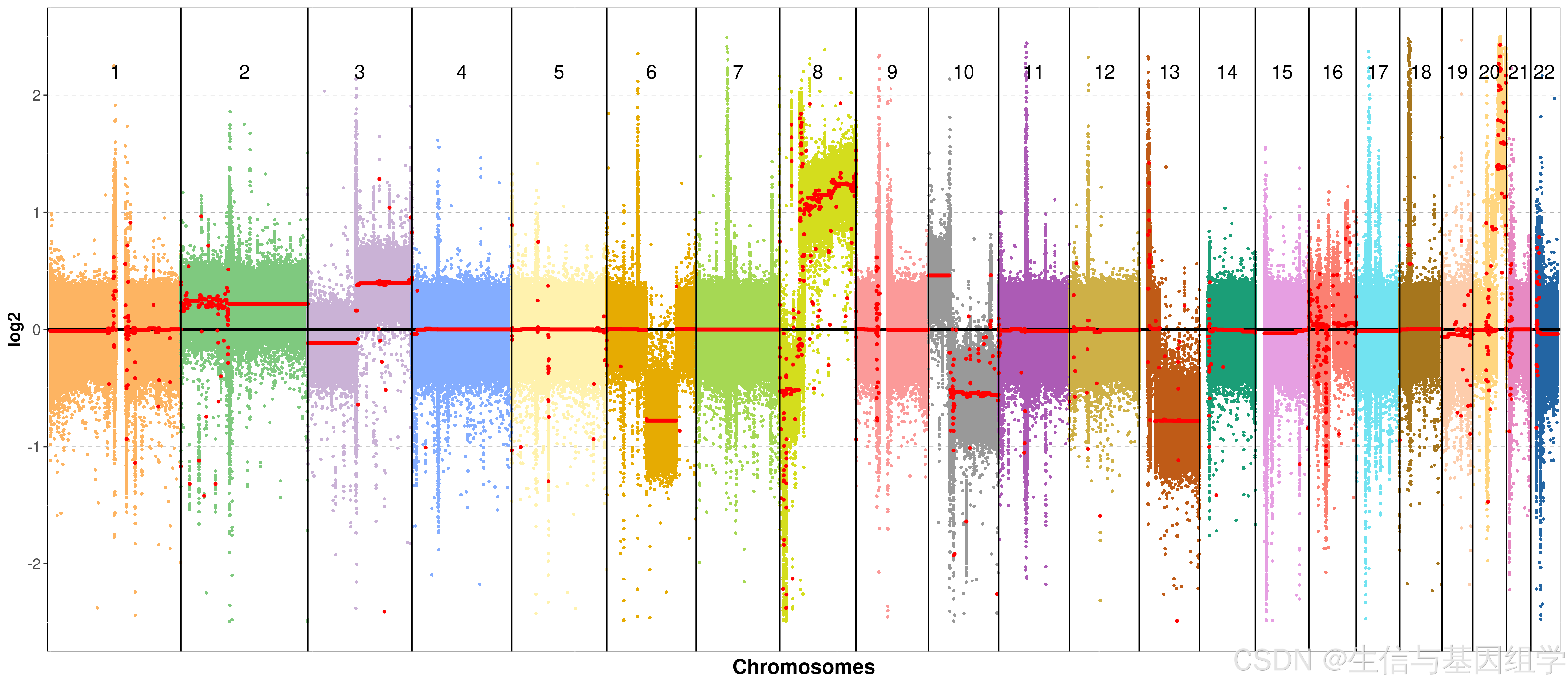 所有染色体中的CNA图