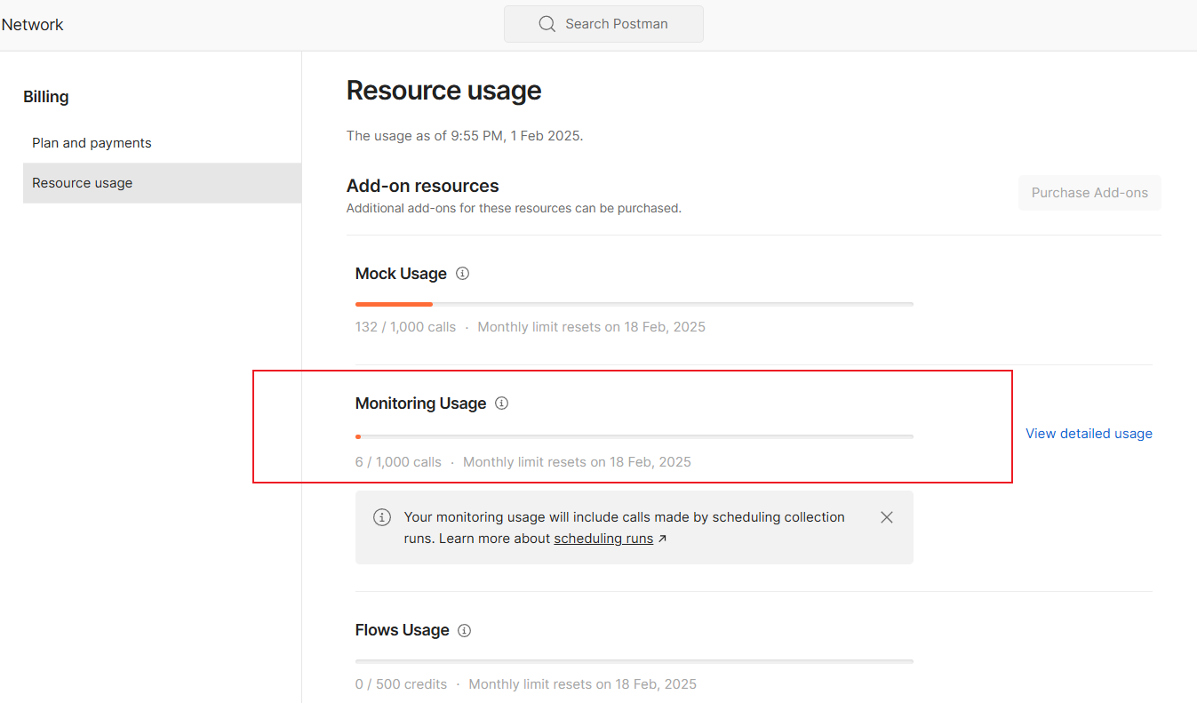 Resource usage page online