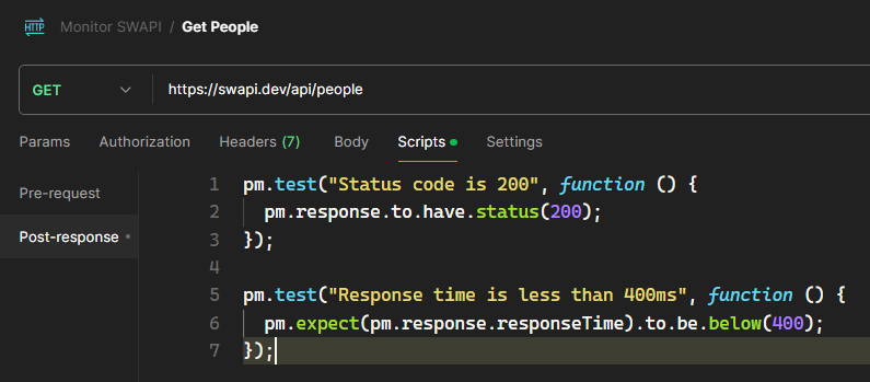 图 10.1 示例请求 Get People 最终的测试脚本标签页截图