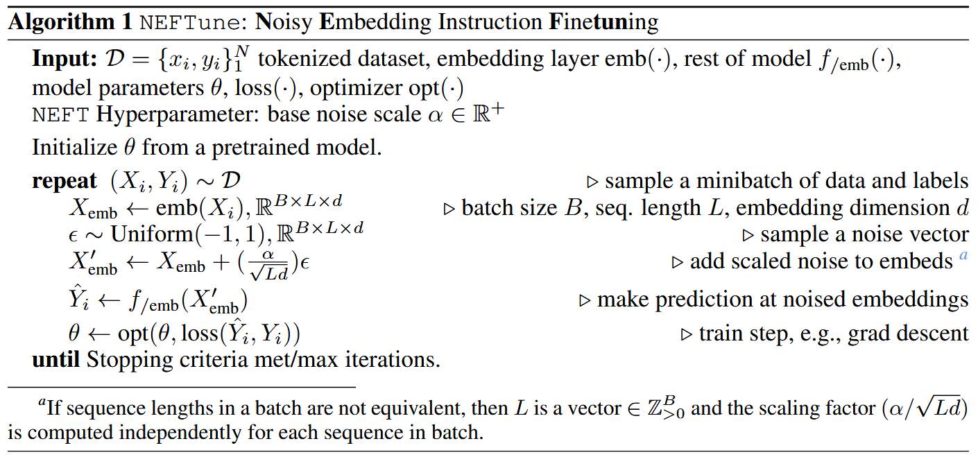 Algorithm 1 NEFTune: Noisy Embedding Instruction Finetuning