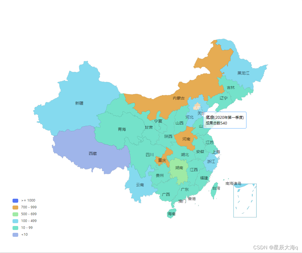 根据省份的数据来实现对不同省份的颜色高亮，以及点击对应的省钻取到市