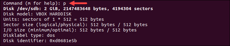 在 fdisk 中获取磁盘概览。