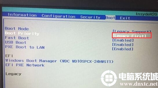 把Boot Priority设置成Legacy First