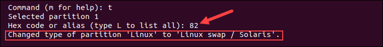 在 Linux 中更改分区类型。