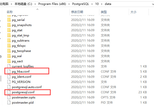 postgresql的配置文件中找不到postgresql.conf和pg_hba.conf