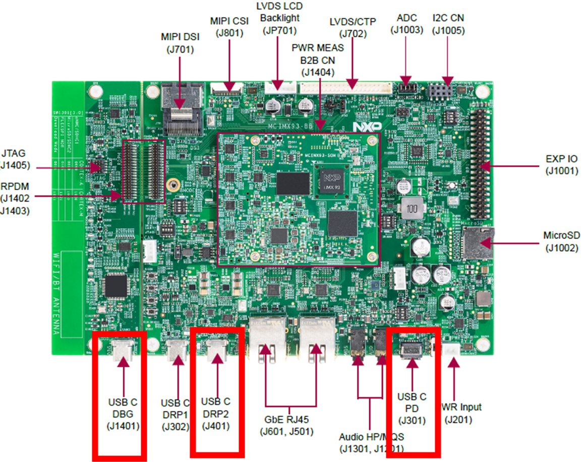 需要接USB电源， USB port 及 USB Debug port