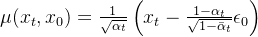 {\mu}(x_t,x_0)=\frac{1}{\sqrt{\alpha_{t}}}\left(x_{t}-\frac{1-\alpha_{t}}{\sqrt{1-\bar{\alpha}_{t}}}{\epsilon_0}\right)