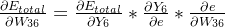 \frac{\partial E_{total}}{\partial W_{36}}=\frac{\partial E_{total}}{\partial Y_{6}}*\frac{\partial Y_{6}}{\partial e}*\frac{\partial e}{\partial W_{36}}