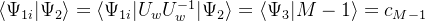 \langle \Psi _{1i}|\Psi _{2}\rangle=\langle \Psi _{1i}|U_{w}U_{w}^{-1}|\Psi _{2}\rangle=\langle \Psi _{3}|M-1\rangle=c_{M-1}