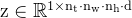 \mathrm{z} \in \mathbb{R}^{1 \times \mathrm{n}_{\mathrm{t}} \cdot \mathrm{n}_{\mathrm{w}} \cdot \mathrm{n}_{\mathrm{h}} \cdot \mathrm{d}}