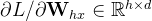 \partial L / \partial \mathbf{W}_{hx} \in \mathbb{R}^{h \times d}