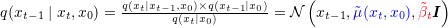 \small q(x_{t-1}\mid x_{t}, x_{0}) = \frac{q(x_{t}\mid x_{t-1}, x_{0})\times q(x_{t-1}\mid x_{0})}{q(x_{t}\mid x_{0})} = \mathcal{N}\left ( x_{t-1}, {\color{blue}\tilde{\mu }(x_{t}, x_{0})}, {\color{red}\tilde{\beta }_{t}}\boldsymbol{I} \right )