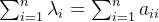 \sum_{i=1}^{n}\lambda _i=\sum_{i=1}^{n}a_{ii}