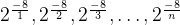 2^{\frac{-8}{1}}, 2^{\frac{-8}{2}}, 2^{\frac{-8}{3}}, \ldots, 2^{\frac{-8}{n}}