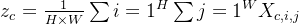 z_c = \frac{1}{H \times W} \sum{i=1}^H \sum{j=1}^W X_{c, i, j}