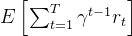 E\left[\sum_{t=1}^{T} \gamma^{t-1} r_t\right]