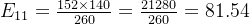 E_{11} = \frac{152 \times 140}{260} = \frac{21280}{260} = 81.54