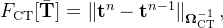 F_{\text{CT}}[\bar{\mathbf{T}}] = \left\| \mathbf{t}^n - \mathbf{t}^{n-1} \right\|_{\mathbf{\Omega}_{\text{CT}}^{-1}},