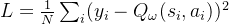 L = \frac{1}{N} \sum_i (y_i - Q_{\omega}(s_i, a_i))^2