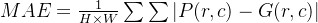 MAE=\frac{1}{H\times W}\sum\sum |P(r,c)-G(r,c)|