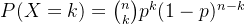 P(X=k) = {n \choose k} p^k (1-p)^{n-k}