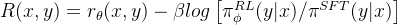 R(x, y) = r_\theta (x, y) - \beta log\left [ \pi _{\phi}^{RL}(y|x)/\pi _{}^{SFT}(y|x) \right]