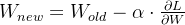 W_{new}=W_{old}- \alpha \cdot \frac { \partial L}{ \partial W}