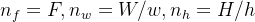 n_{f}=F, n_{w}=W / w, n_{h}=H / h