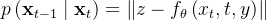 p\left(\mathbf{x}_{t-1} \mid \mathbf{x}_{t}\right)=\left\|z-f_{\theta}\left(x_{t}, t, y\right)\right\|