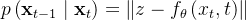 p\left(\mathbf{x}_{t-1} \mid \mathbf{x}_{t}\right)=\left\|z-f_{\theta}\left(x_{t}, t\right)\right\|