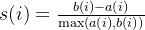 s(i) = \frac{b(i) - a(i)}{\max(a(i), b(i))}